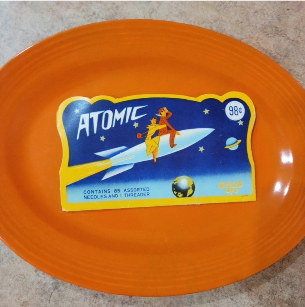 Vintage Homer Laughlin Harlequin? Oval Platter Red Orange ~